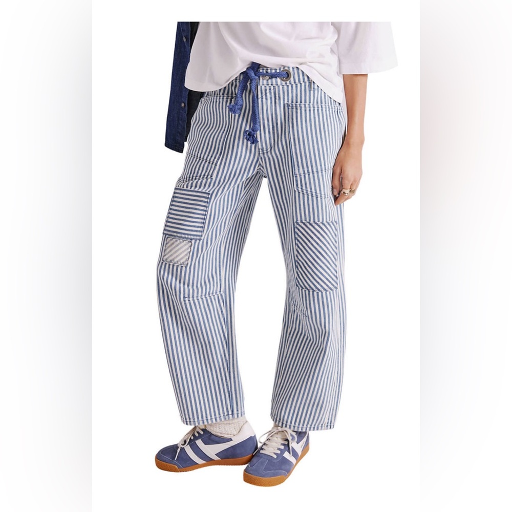 NWOT Free People Moxie Blue Railroad Stripe Pants size 28 Dark Slate